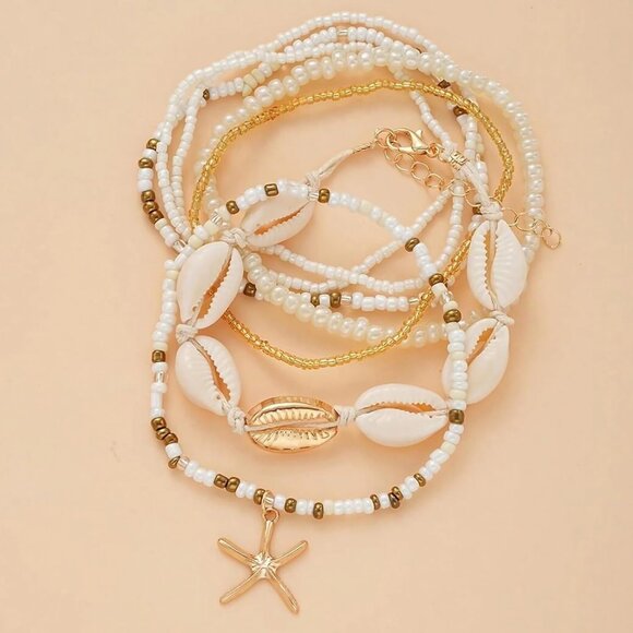 Women Boho Shell Anklet Set Beaded Starfish Adjustable Beach Foot Jewelry - Picture 7 of 7
